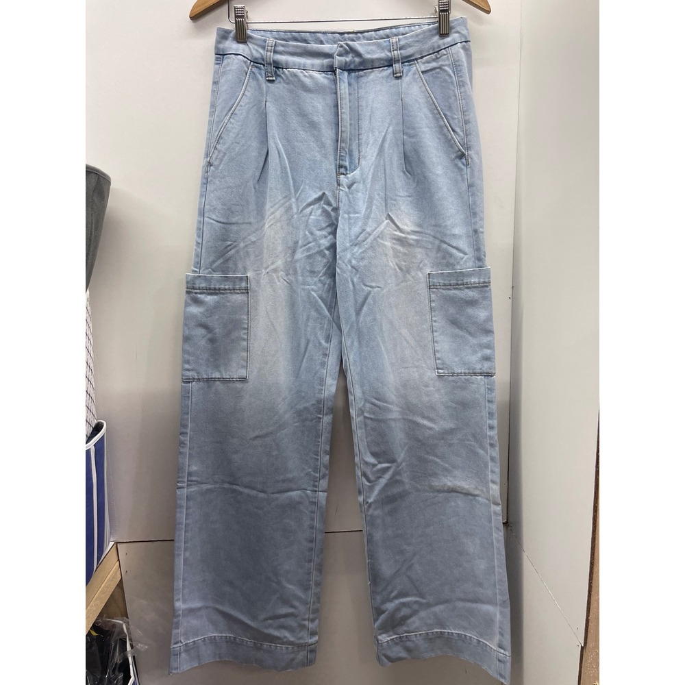 Ee:some Light Wash Wide Leg Cargo Denim Jeans Light Blue High Rise Size Small
